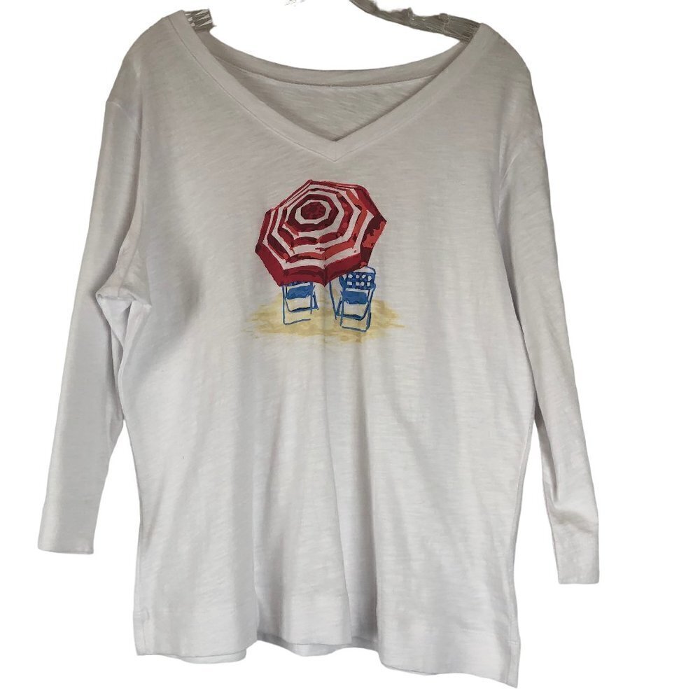 Palm Grove White Long-sleeved Tee Umbrella Graphic Size 1X
